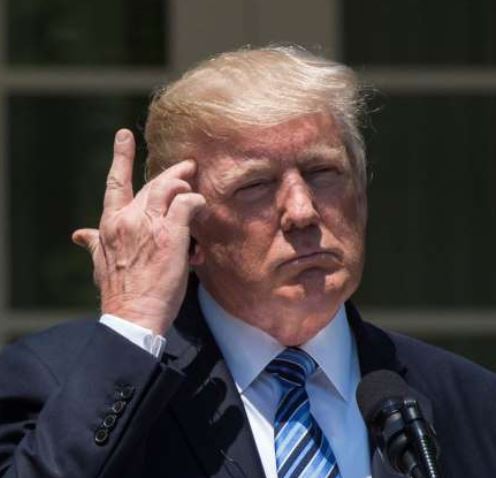 Trump with finger to temple